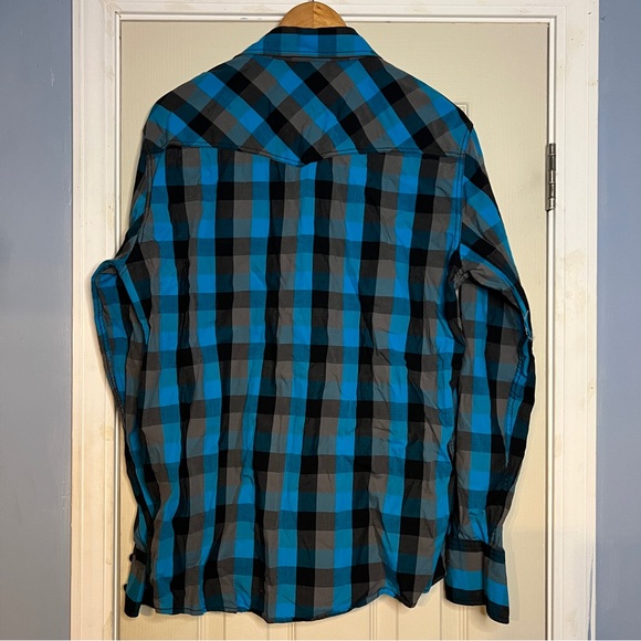 EUC Carbon Men's Long Sleeve Blue Flannel Button Up Sz L 100% Cotton - Picture 4 of 4